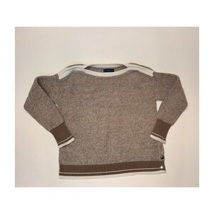Karen Scott Womens Boat Neck Knit Sweater Taupe Brown Stripe Button Detail S